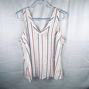 Torrid Challis Pleat Back Multi Stripe V Neck Tank Top Size 0 (L)